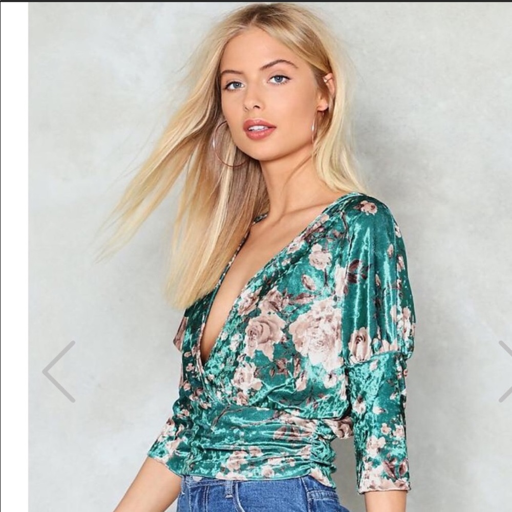 Teal Floral Crushed Velvet Top